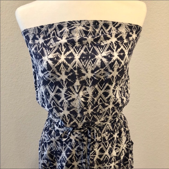 Mudd strapless printed blue and white casual jumpsuit small - Picture 10 of 13